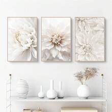 1/3幅现代波西米亚白色花卉帆布画，时尚花卉印花，植物墙画海报，家居装饰，适用于客厅、卧室、宿舍、办公室，背景设计，礼品，带/不带框 - 彩色 - 查看 1