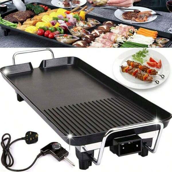 Royalswill Electric Grill Pan Camping Home 1500W Barbecue Countertop Grill Smokeless Non-Stick Hot Plate Adjustable Temperature Control Suitable For Indoor Or Outdoor Use