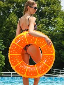1pc Inflatable Thick Orange Shaped Pool Float Ring, Adult Orange Swim Ring, Suitable For Beach, Pool Party In Summer - Orange - View 4