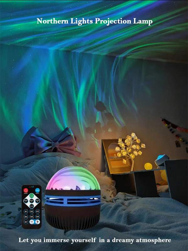 1pc Northern Lights Projector Lamp, Room LED Light, Bedroom Lamp, USB Powered, With Remote Control, Adjustable Light Color, Suitable For Bedroom And Room Decor, Can Be Used As Birthday And Holiday Gift