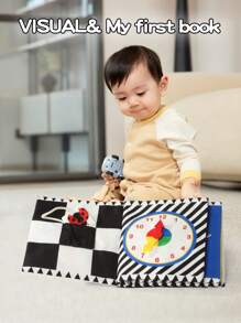 1 pieza Libro de tela para reconocimiento de formas para bebé, lavable, resistente al rasgado, con papel crepitante, libro interactivo para padres e hijos, con diversos patrones y colores para el desarrollo cognitivo del bebé