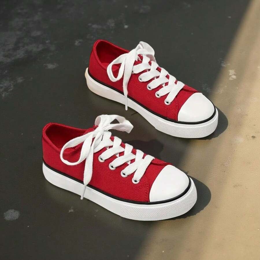 Tenis mujer hombre unisex casuales zapatillas estilo basicos deportivas 1 raya negra urbano lona Transpirables cómodos gym 22mx-28mx mismo color de hilo gym - Rojo - Ver 1