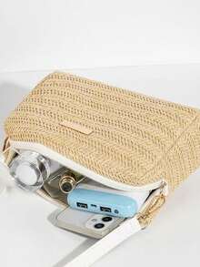 Summer Mini Crossbody Bag For Women, Striped Straw Woven Casual Shoulder Bag For Street Fashion, Parties And Gatherings (Handwoven, There May Be Slight Differences In Weaving Compared To The Image)