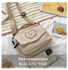 Bolso cruzado de hombro para teléfono móvil con diseño adorable de oso suave, estilo japonés vintage para estudiantes y niñas, bolso pequeño cuadrado - Negro - Ver 6