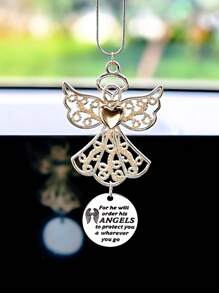 1pc Angel Car Rearview Mirror Hanging Decoration, Engraved "Where You Go, His Angel Protects You", Gift