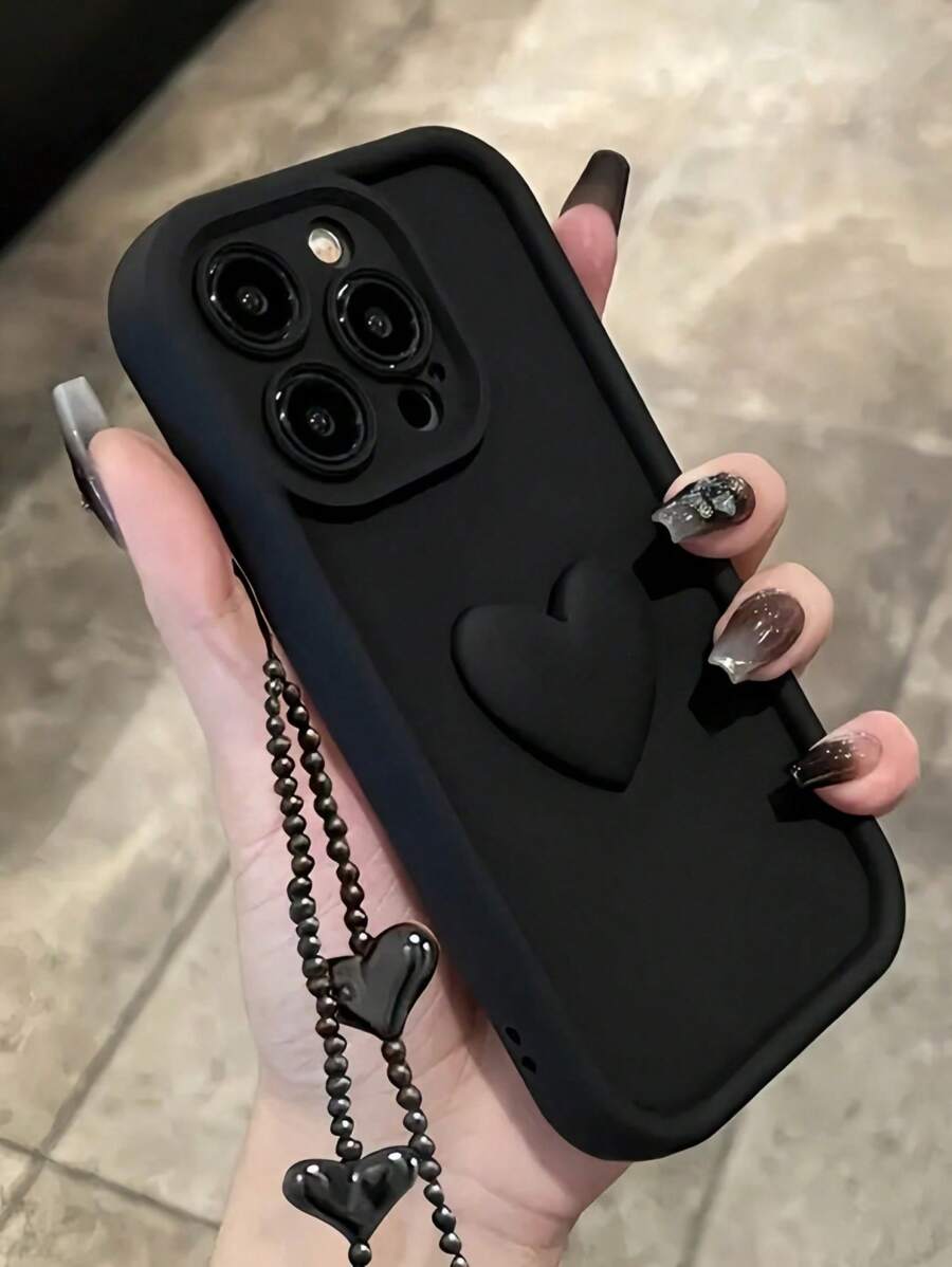 1 Piece Fashionable Black Heart-Shaped Phone Case, Compatible With Apple 12/13 Pro Max, Honor X7, Galaxy A56 5G, Infinix Smart 8, Infinix Hot 40i, Spark 20, Spark 20C, Spark Go 2024, Redmi Note 14 5G, Moto E22/E22i, OPPO A54, Full Coverage Shockproof Protective Cover, Minimalist Design With Wrist Strap, Suitable For Daily Use And Outdoor Carrying Waterproof Anti-Fall Scratch Resistant