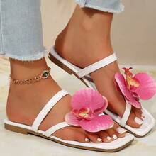 Nuevas sandalias de playa con estampado floral para mujer, tallas grandes, planas, casuales, tipo chanclas, para primavera y verano - Blanco - Ver 6
