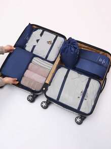 7PCS Travel Storage Bag, Portable Clothes Packing Cube, Lightweight Suitcase Luggage Organizer & Shoes Underwear Holder, Ultra-Lightweight, Waterproof, Polyester Packing Cubes For Efficiently Organizing Clothes, Shoes, Makeup, And Accessories - Perfect For Frequent Travelers And Adventurers