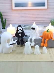 Mini fantôme noir/blanc, figurine de chorale de fantômes, modèle de scène d'Halloween mini-citrouille homme, décoration de maison, blague, petit cadeau en résine amusant