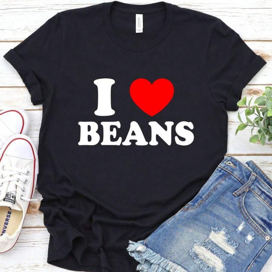 I Love Beans, I Heart Beans Shirt, Beans Lover T-Shirt - Black - View 1