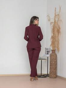 Elegant Twill Jacket And Trouser Set C3035 - Burgundy - View 2