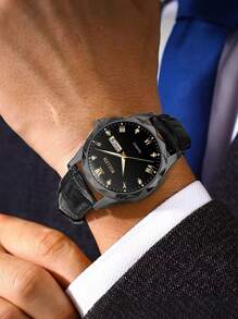 1pc Men Watches, A Stylish Casual Sports Quartz Watch With A Pu Leather Strap. It Is Suitable For Wearing On Occasions Such As Work, Travel, And Business Activities. It Is A Daily Ornament, A Men's Present, A Festival Gift, An Eid Al-Adha Gift For Family And Friends, And A Father's Day Gift.