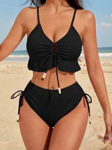 Conjunto de traje de baño de mujer,Traje De Baño Dama Dos Piezas Bañador Bikini Sexy Para Mujer, Conjunto De Bikini 2 Piezas,Trajes De Baño,Traje De Baño Mujer Dos Piezas - Negro puro - Ver 3