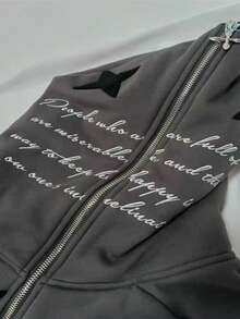 Harajuku Y2k Street Hoodie Hiphop New Retro Hoodie Men's Oversized  Autumn Hoodieletter Coat    Halloween  Spring/Fall  Regular Fit  Drawstring  Pocket  Zipper - 灰色 - 查看 6