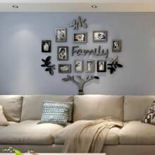 1 Set Stammbaum Wanddekoration, Acryl DIY Mosaik Spiegel Wandaufkleber, Fotorahmen Collage Heimdekoration, 3D selbstklebende Bilderwand, geeignet für Wohnzimmer, Schlafzimmer, Esszimmer, Büro, Einweihungsgeschenk, Große Größe 47X47 Zoll Raum Dekoration personalisierte Aufkleber