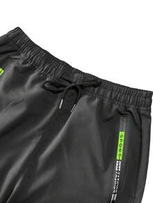 1pc Men's Lightweight Cargo Pants With Drawstring Elastic Waist, Zipper Pockets, Comfortable Breathable Suitable For Outdoor Sports, Vacation, Casual Wear, NEON Highlight - Black - View 5