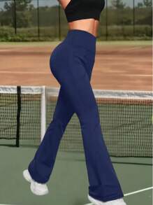 1pc Women's Elastic Waist Flared Yoga Pants With Pockets, High Stretch Tennis/Casual/Sports Trousers, Soft And Breathable For Spring/Summer/Autumn Workouts, Sports, Outdoor Activities