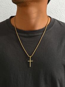 1 pieza de collar de hombre estilo vintage de acero inoxidable chapado en oro de 18k con colgante precioso de Jesucristo crucificado con circonita, collar de acero inoxidable chapado en oro estilo hip-hop europeo y americano con cruz dorada