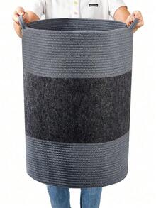 90L Jumbo Laundry Basket,17" X 17" X 24" Extra Large Woven Laundry Hamper For Blanket Storage,Tall Baby Nursery Hamper For Toys In Bedroom,Living Room Black - Black - View 9