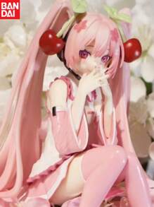 bandai Bandai New Figurine, Anime Character Toy Pink Cherry Dress Decoration Cute Cartoon PVC Action Doll Model, Anime Style Desktop Decoration - Pink And White Random Flower Patterns, Red Bow And Heart-Shaped Details - Game Environment, Office