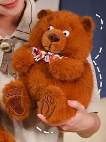 1 pieza Muñeco de peluche realista de oso marrón de 25 CM/9.8 IN, muñeco de peluche de oso de felpa de alta calidad con corbata de moño, regalo de cumpleaños, almohada de peluche de oso marrón de felpa suave, decoración del hogar, adorno para sofá, dormitorio, sala de estar, utilería escénica, regalo para amigos y familiares
