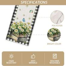 Black & White Plaid Coil Tabletop Flag, Spring/Summer Daisy & Butterfly Tablecloth, Farmhouse Floral Decor Suitable For Home Kitchen Table, Birthdays, Holidays, Daily Parties