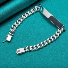 925 纯银镀层 8 毫米光滑品牌手链 女士婚礼时尚饰品 - 銀色 - 查看 2