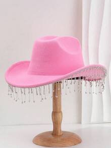 1 pezzo Cappello a cilindro unisex di colore unico con nappina in strass, adatto per eventi a tema occidentale, raduni, feste di fidanzamento, giochi di ruolo, cerimonie di laurea, feste in maschera, festival, matrimoni, compleanni, festival musicali, ecc. - Multicolore - Visualizzare 16