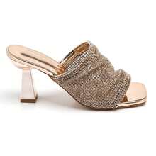 Geometric Pattern Rhinestone Embellished Open Toe Square Heel Mules - Champagne 7219 - View 2