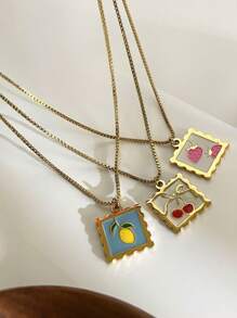 1/3 pièces Pendentif de collier coloré en acier inoxydable avec charms de fruits, pendentif stylé en forme de cerise, fraise, citron. Collier avec charms de fruits mignons et frais, idéal pour un port quotidien, cadeau de bijoux parfait pour les femmes