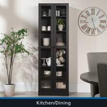Glass Door Bookcase Black Finish - Black as pic - View 5