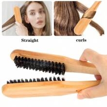 1pc Wooden V-Shaped Hair Straightening Comb, Boar Bristle Smooth Hair Styling Board Brush, Suitable For All Hair Types To Control Frizz And Curl