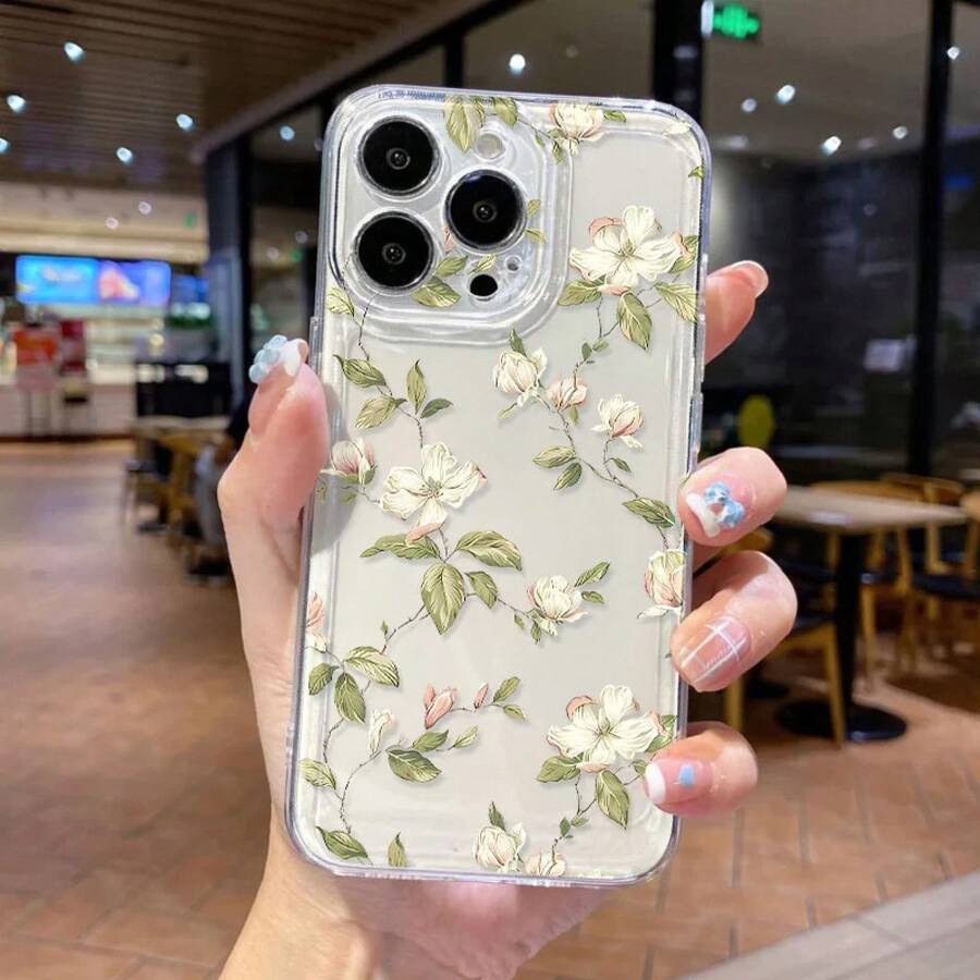 Phone Case A Transparent TPU Phone Case With A Custom Green Floral Design, Compatible With  Phone Case Models 16, 15, 14, 13, 12, 11 Promax X Xs Xsmax - 白色 - 查看 1