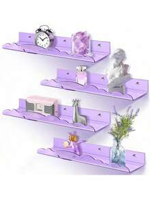 Estantes flotantes acrílicos de arcoíris, baldas de pared de 15 pulgadas para guarderías, organizador de pared para libros, juguetes, cosméticos, para baño, dormitorio, sala de estar, 4 unidades, morado - Morado - Ver 1