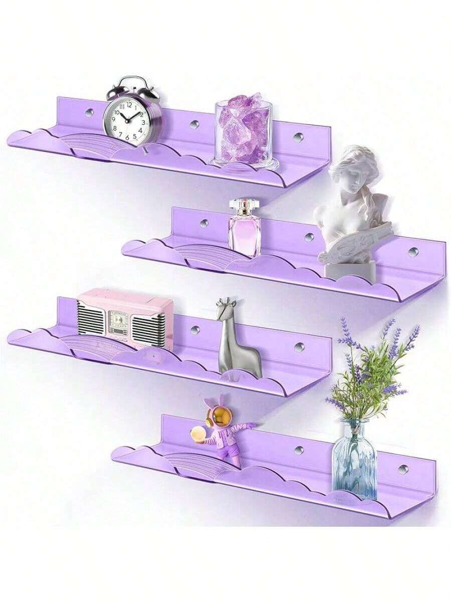 Estantes flotantes acrílicos de arcoíris, baldas de pared de 15 pulgadas para guarderías, organizador de pared para libros, juguetes, cosméticos, para baño, dormitorio, sala de estar, 4 unidades, morado - Morado - Ver 1