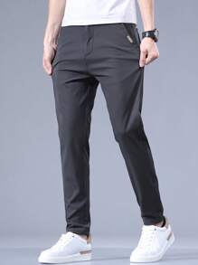 Men's Letter Embroidered Pocket Straight Leg Casual Pants