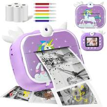 Kids Camera Instant Print, Kids Camera For Girls, 1080P HD Screen Kids Digital Camera Ideal Kids Toys Gifts For Boys & Girls 6-14 Age With 4 Rolls Print Paper& 6 Color Pens