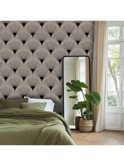 Roll Classic Fan Shaped Vinyl Self Adhesive Wallpaper, PET Seamless Peelable Contact Paper, Waterproof Moisture Proof Wand Protective Film, Removable, Easy To Install, Durable, Kitchen, Dining Room, Bedroom, Living Furniture Renovation, Rental ation, Straight Edge Matching, 17.32x118.11/196.85/393.7 Inches view 6