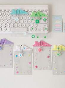 Portador de tarjeta de estudiante transparente con lazo y lindo lindo, estuche protector de tarjetas pequeño con abanico Celebrrity, regalos de vuelta a la escuela