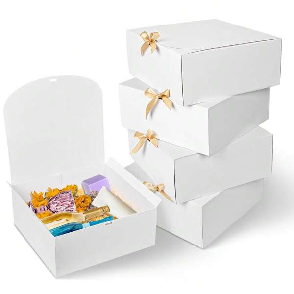 10pcs/5pcs/2pcs Gift Boxes With Lid, 3 Sizes Available, Gift Boxes With Ribbon, White Color, For Wedding, Birthday Party, Candy, Valentine's Day,Packaging, Birthday, DIY Making, Beauty Storage BOX,Shower Party And Other Parties,