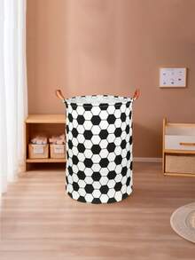 1 chiếc giỏ đựng quần áo gấp gọn bằng vải bạt cho phòng trẻ em họa tiết bóng đá màu đen và trắng có tay cầm, hộp đựng đồ chơi, dễ thương và nhẹ, thích hợp cho gia đình, trẻ em, phòng trẻ em (Hướng họa tiết ngẫu nhiên) - Đen và trắng - Xem 2