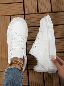 1 par de zapatillas casuales de suela de EVA con patrón de rombos y unicolor, con cordones, zapatos deportivos cómodos de contraste de color, de baja altura, para boda, escuela, vacaciones, fiesta, oficina, interior/exterior, todo el año