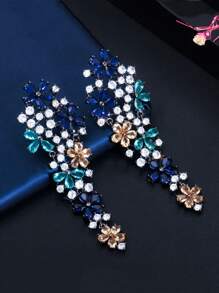1 pereche cercei lungi cu pandantiv din zirconiu cubic multicolor placați cu aur negru pentru nuntă, petrecere de logodnă, bal, concurs de frumusețe, potriviți pentru femei, mirese, domnișoare de onoare, prietene, bijuterii cadou