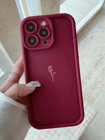 Flower 1 件极简主义 INS 风格玫瑰图案保护手机壳带镜头孔设计，防震，适用于 Apple 11 Pro Max/12 Pro Max/13 Pro Max/14 Pro Max/15 Pro Max/16 Plus/Pro Max、Galaxy A55/A15/S24 Ultra、Redmi、OPPO/Realme、VIVO、Infinix、Honor、OnePlus - 勃艮第色防水防摔防刮