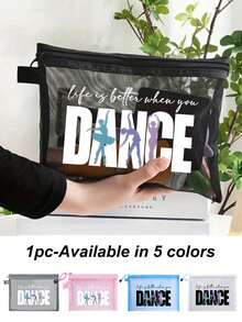 网眼化妆包，舞蹈主题图案，便携式抱枕收纳包，印有“Dance”字样和创意舞者图案，可用作化妆包、护肤包、旅行必备品、宿舍用品、送给女性、舞蹈爱好者、新娘、母亲节、生日、舞者、女孩、女士的收纳袋、送给朋友和舞蹈老师的礼物、浴室收纳、唇彩和化妆品整理袋。圣诞节礼物、复活节礼物。 - 彩色 - 查看 1