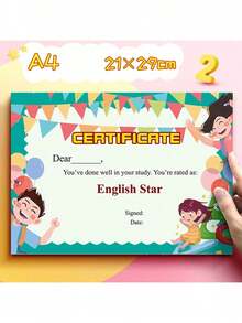 50张/150张A4英语证书，证书纸，英语表扬卡，卡通荣誉证书，学习用品，奖励贴纸，鼓励激励证书，英语证书，英语贴纸证书，返校学习用品装饰证书 - 彩色 - 查看 6