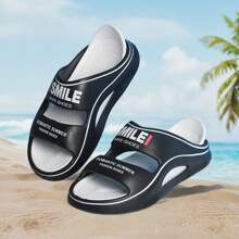 Men's Simple Casual Slide Sandals, Couple Style Strap Non-Slip Thick Sole Sports Beach Slippers