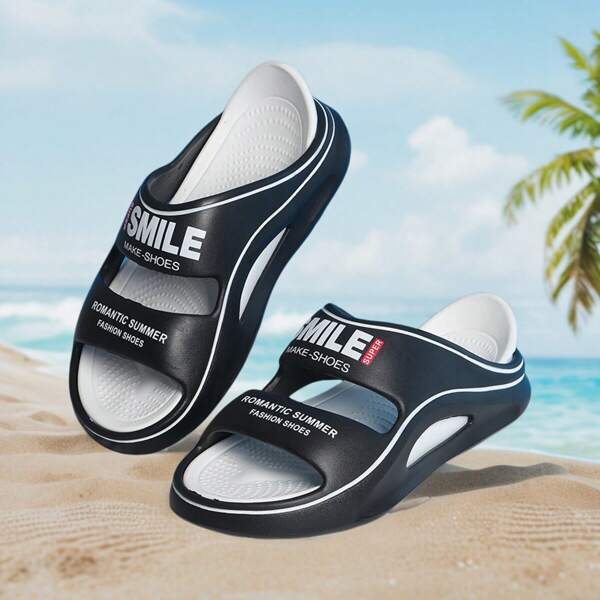 Sandales plates simples et décontractées pour hommes, style de couple avec sangles, semelles épaisses antidérapantes, pantoufles de plage sport