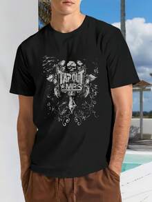 Men's Short - Sleeve T - Shirt With TAPOUT MPS Logo , Men's 220gsm New Summer Casual Crew Neck Pure Cotton Short-Sleeved T-Shirt(1 PC) - Black - View 1