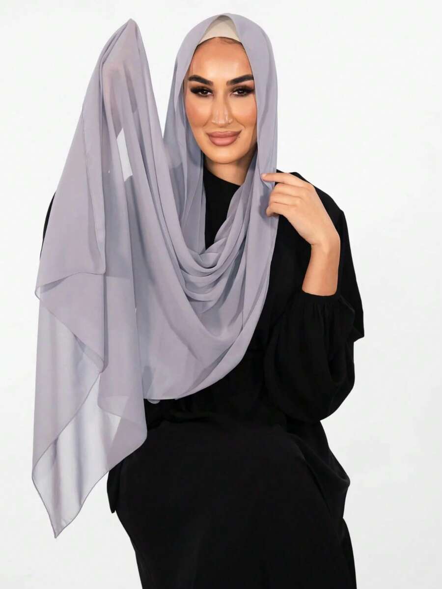 1 pezzo Sciarpa di chiffon piccola e monocolore da donna per la primavera, sciarpa di seta multifunzionale - Grigio Chiaro - Visualizzare 1